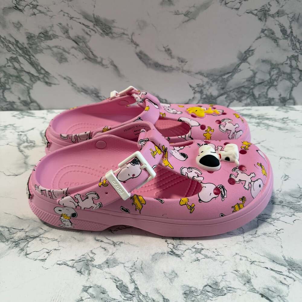 Crocs Women 7 Peanuts Mary Jane Clog Pink Comfort Slip On Shoe Woodstock Snoopy